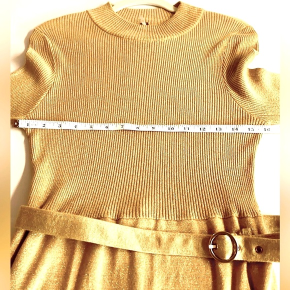 Free People French Girl Mini dress in Gold with belt.Metallic . Spring .Size M - Picture 5 of 9